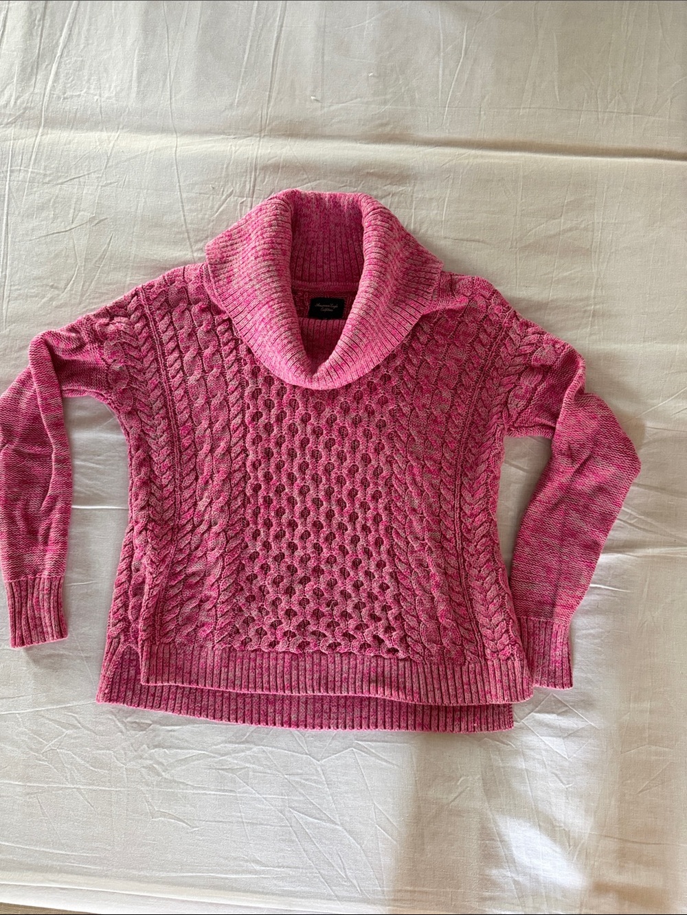 American Eagle Outfitters Pink Cable-Knit Cowl Neck Sweater